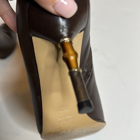 Gucci Brown Leather Bamboo Heel Ankle Boot 7 1/2 - Picture 13 of 16